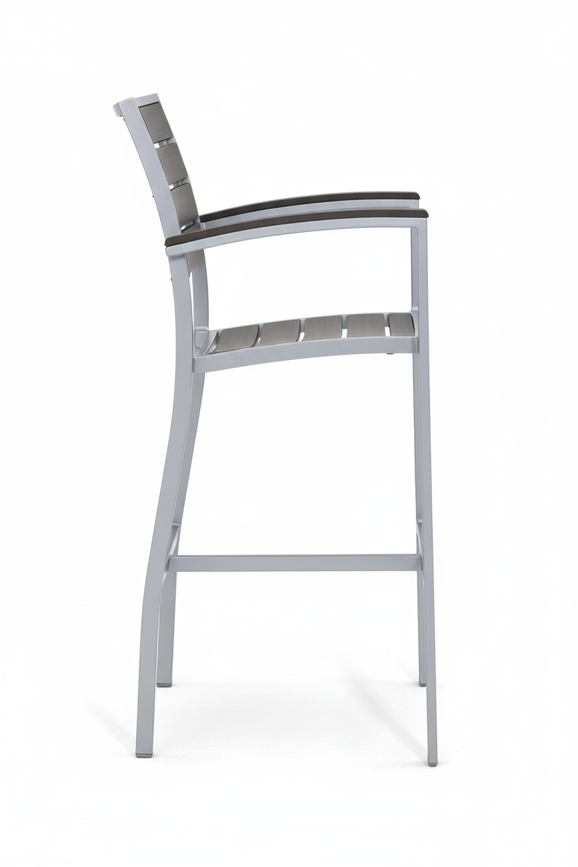 Miami Modern Outdoor Bar Stool - Aluminum, Silver (Set of 2)