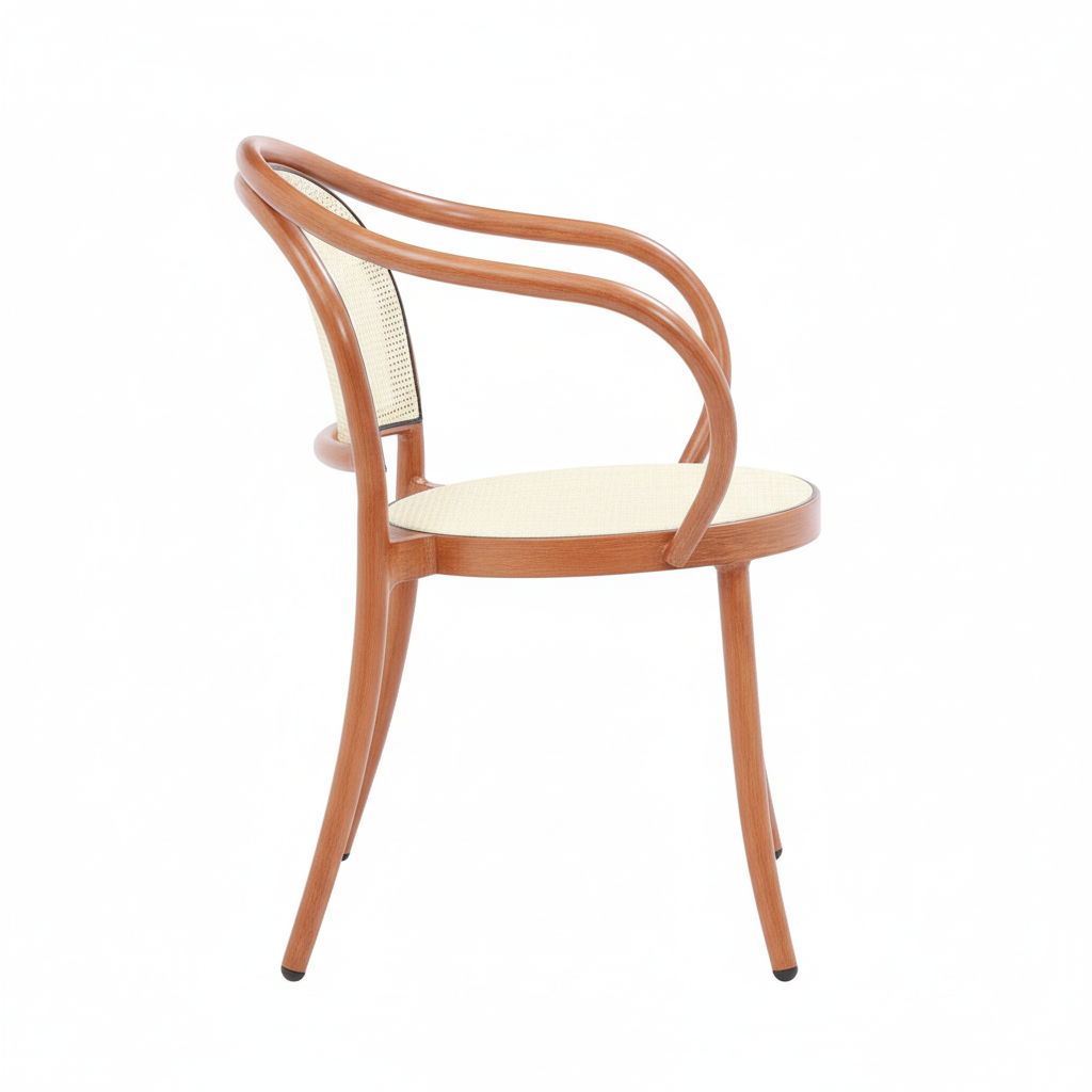 Savoy Bentwood Cane Armchair - Aluminum, Teak (Set of 4)