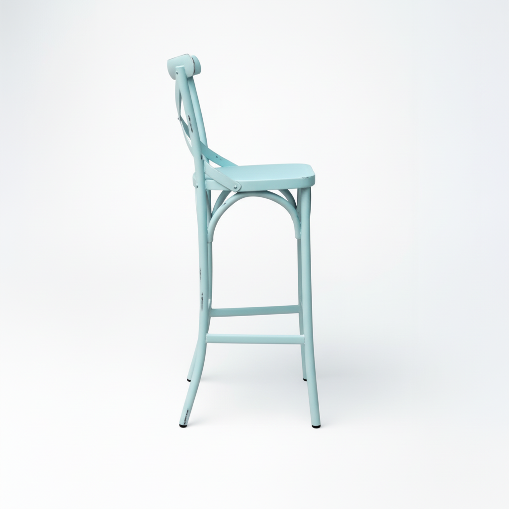 Simone Cross-Back Bar Chair - Metal, Robin's Egg