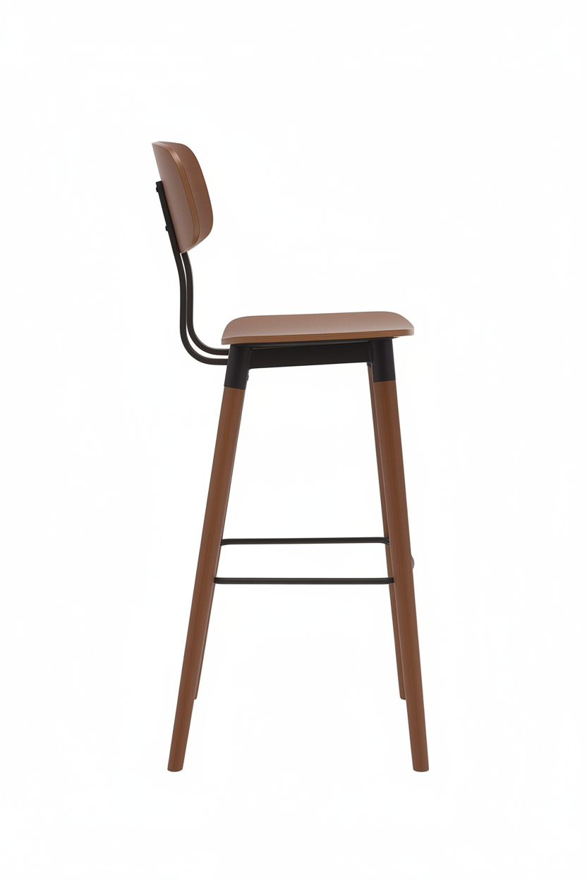 Wagner Modern Wood Bar Chair - Steel Frame, Black (Set of 4)