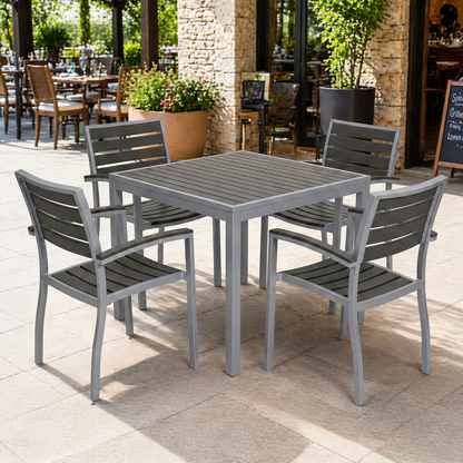 Miami Patio Dining Set – 36" x 36" Table + 4 Armchairs, Silver/Gray