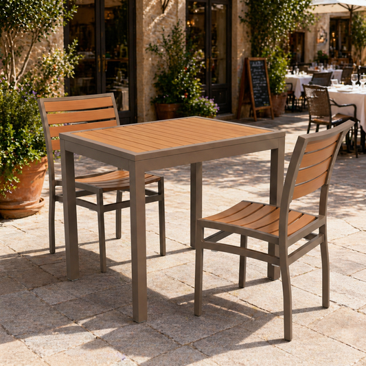 Miami Patio Dining Set – 24" x 32" Patio Table + 2 Side Chairs, Mocha/Teak