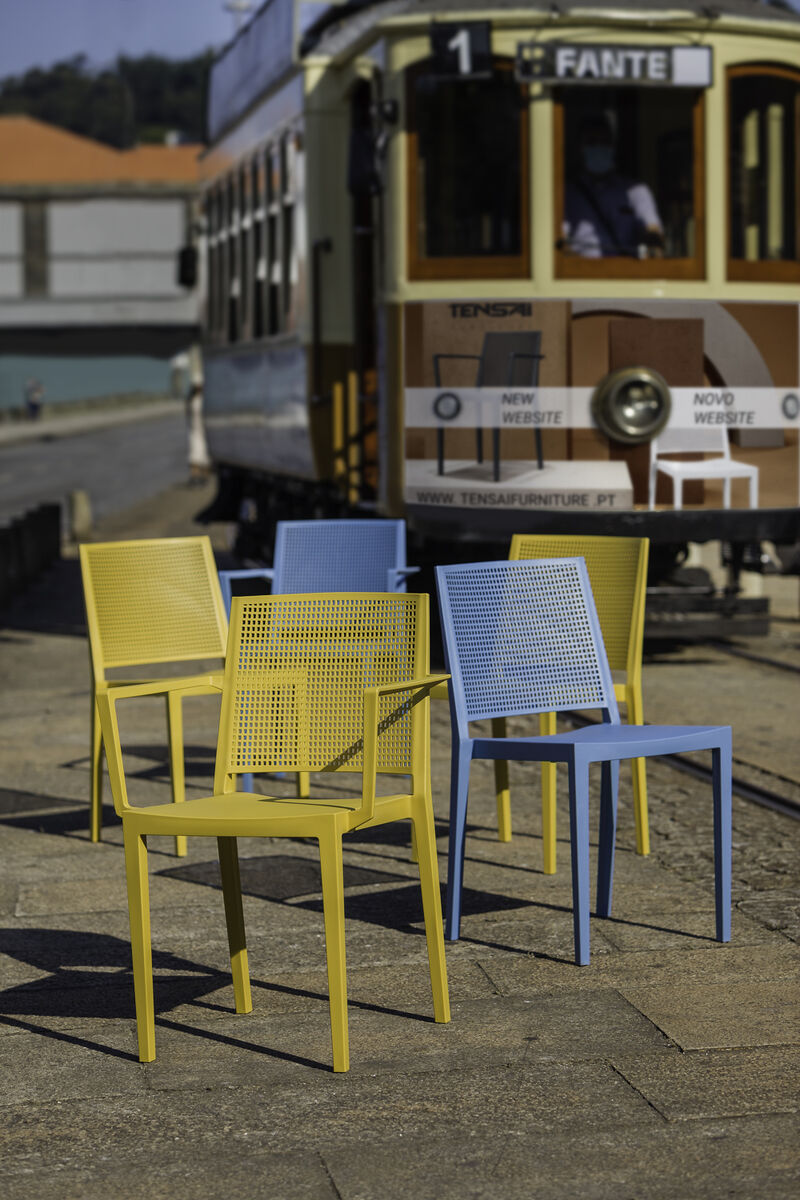 Grid Modern Outdoor Side Chair, Blue (Set of 4)