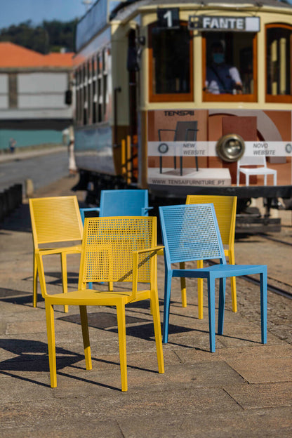 Grid Modern Outdoor Side Chair, Blue (Set of 4)