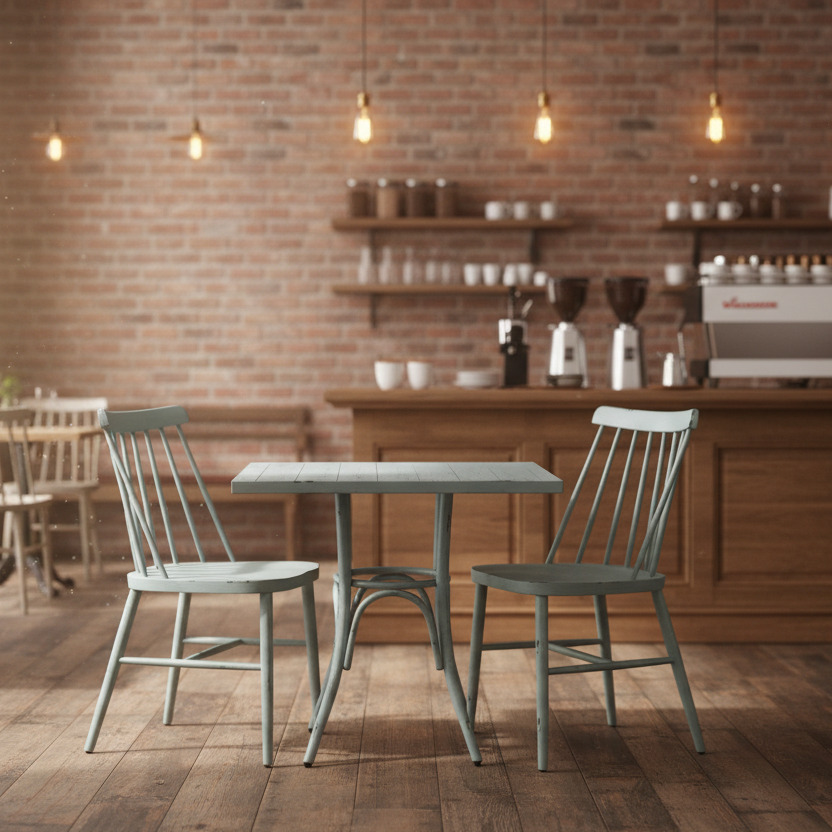 Avigal Rustic Bistro Set – Square Bistro Table + 2 Side Chairs, Robin’s Egg