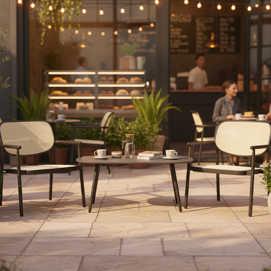 Dublin Outdoor Coffee Set – Dublin Coffee Table + 2 Lounge Chairs, Walnut