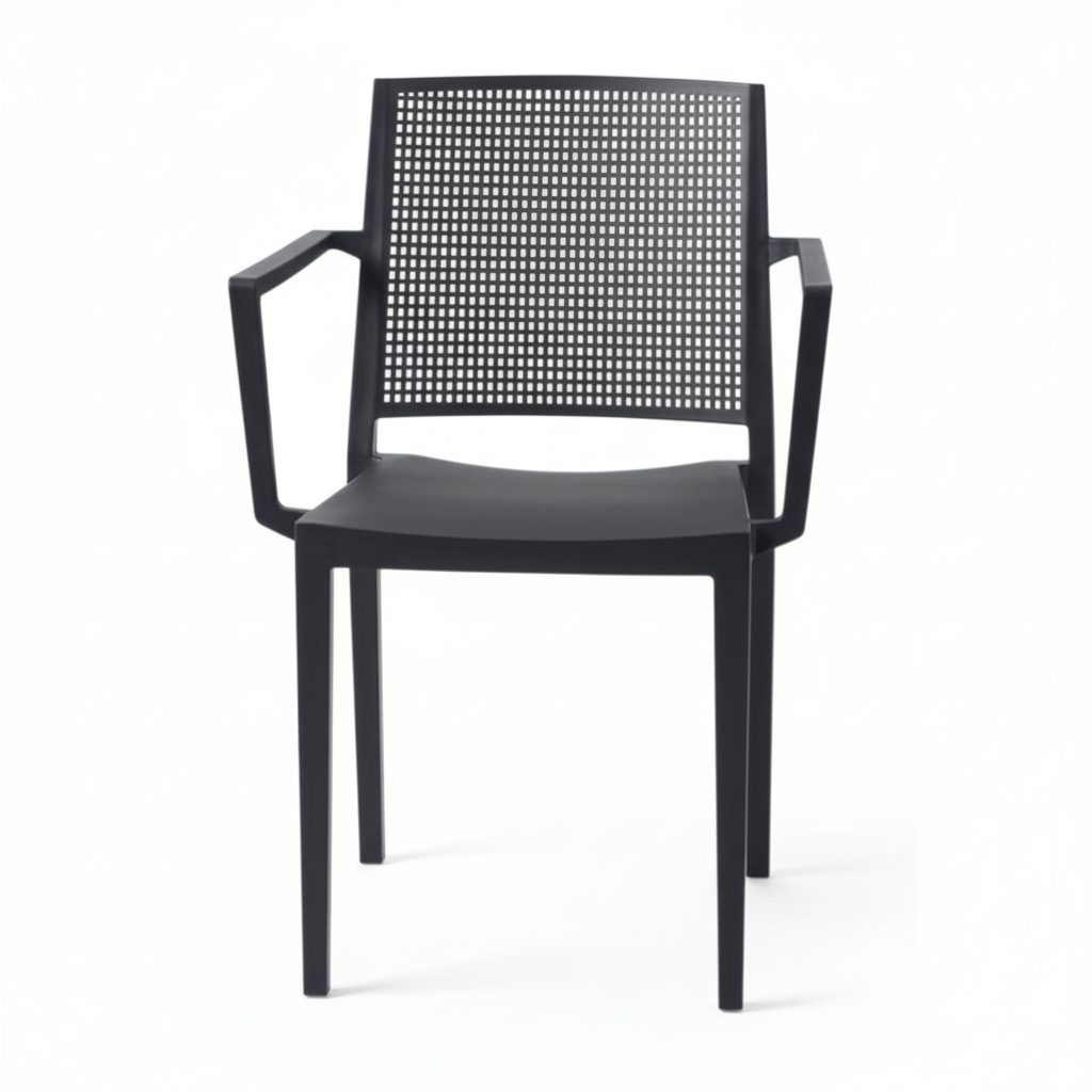 Grid Modern Outdoor Arm Chair, Black (Set of 4)
