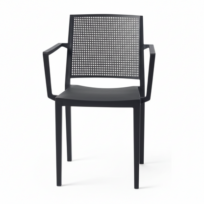 Grid Modern Outdoor Arm Chair, Black (Set of 4)