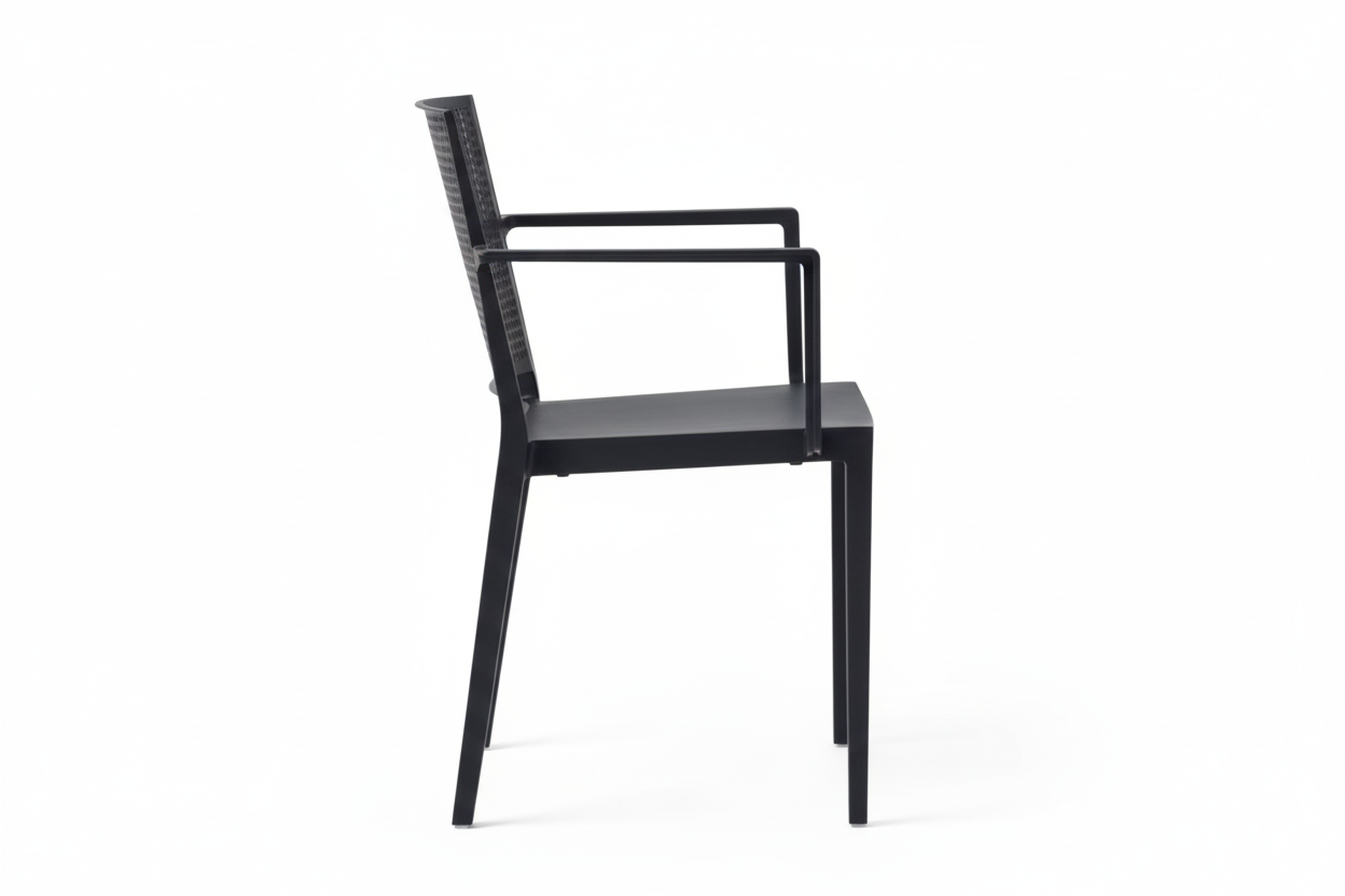 Grid Modern Outdoor Arm Chair, Black (Set of 4)