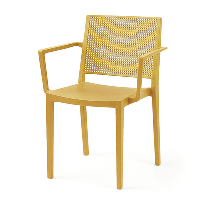 Grid Modern Outdoor Arm Chair, Mustard (Set of 4)