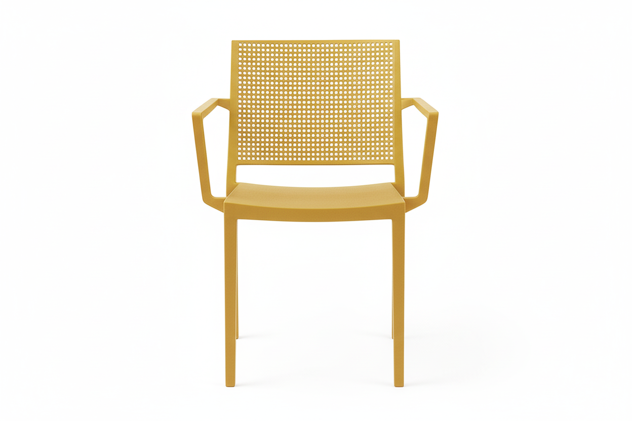 Grid Modern Outdoor Arm Chair, Mustard (Set of 4)