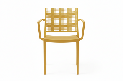Grid Modern Outdoor Arm Chair, Mustard (Set of 4)