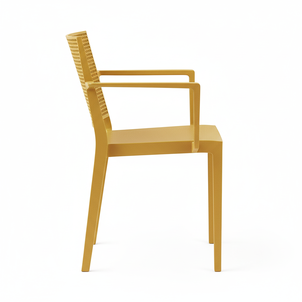 Grid Modern Outdoor Arm Chair, Mustard (Set of 4)