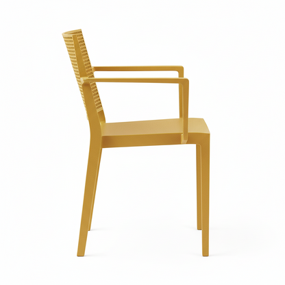 Grid Modern Outdoor Arm Chair, Mustard (Set of 4)