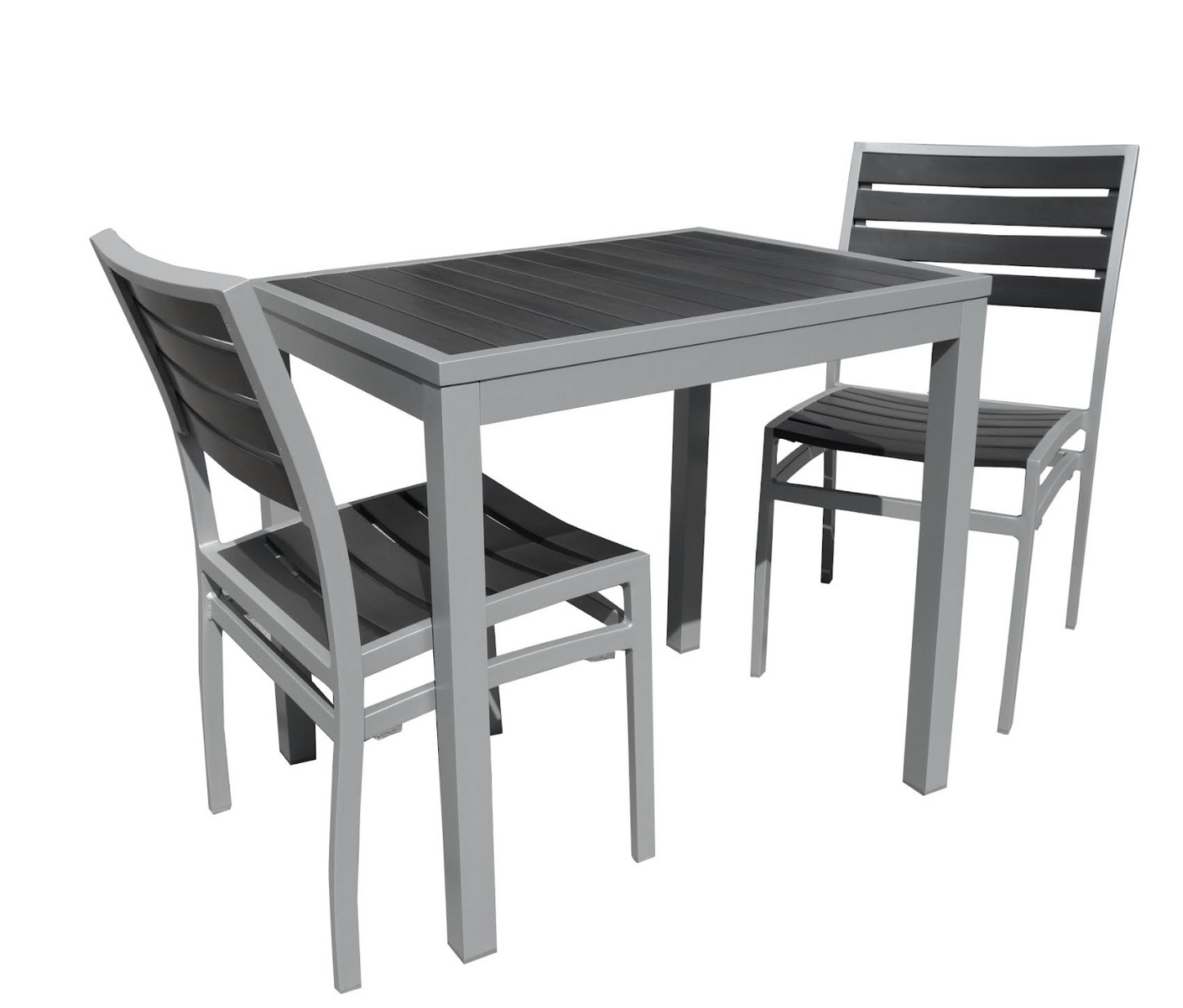 Miami Patio Dining Set – 24" x 32" Patio Table + 2 Side Chairs, Silver/Grey