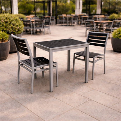 Miami Patio Dining Set – 24" x 32" Patio Table + 2 Side Chairs, Silver/Grey