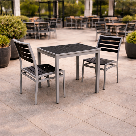 Miami Patio Dining Set – 24" x 32" Patio Table + 2 Side Chairs, Silver/Grey
