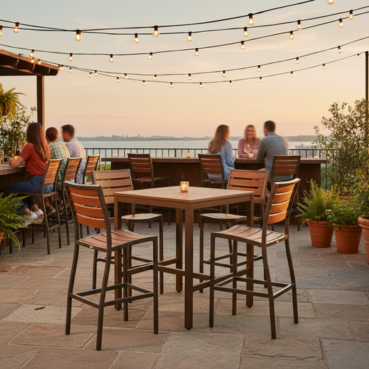 Miami High-Top Bar Patio Set – 36" x 36" High-Top Table + 4 Bar Chairs, Mocha/Faux Teak