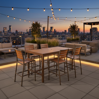 Miami High-Top Patio Bar Set – 32" x 48" High-Top Patio Table + 4 Bar Chairs, Mocha/Faux Teak