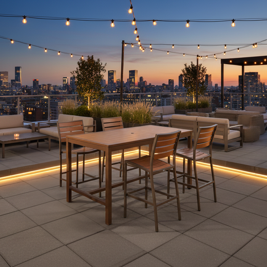 Miami High-Top Patio Bar Set – 32" x 48" High-Top Patio Table + 4 Bar Chairs, Mocha/Faux Teak