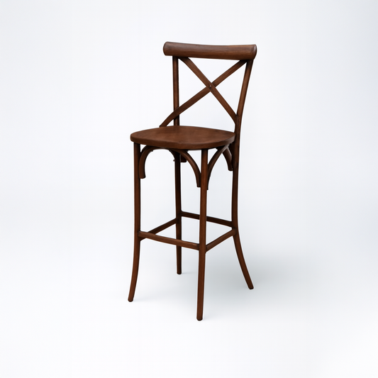 Simone Cross-Back Bar Chair - Metal, Burnt Almond