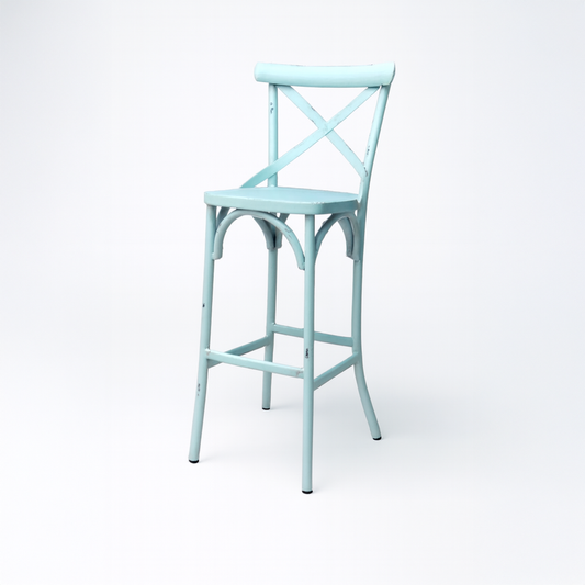 Simone Cross-Back Bar Chair - Metal, Robin's Egg