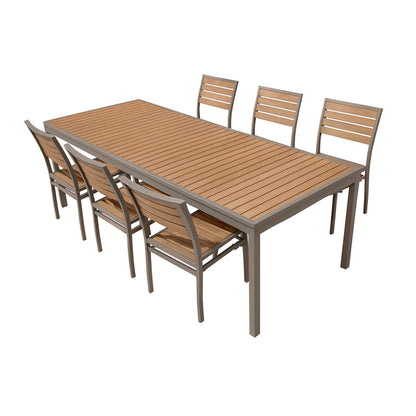 Miami Patio Dining Set – 36" x 94" Table + 8 Outdoor Side Chairs, Mocha/Faux Teak
