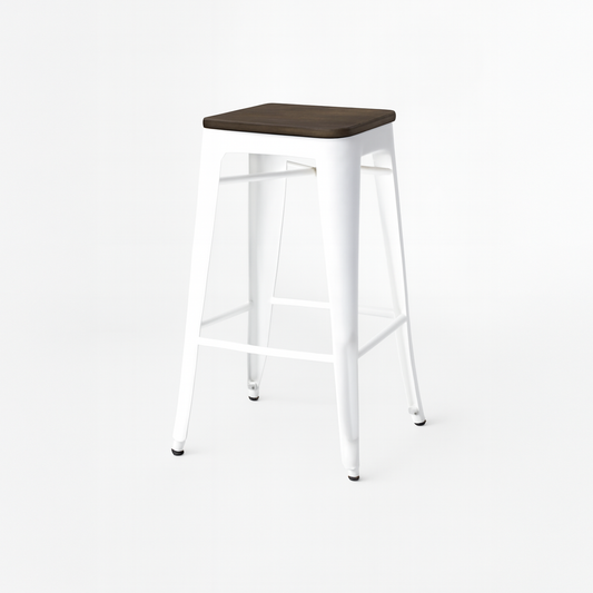 Trenton Metal Bar Stool - Wood Seat, White (Set of 4)